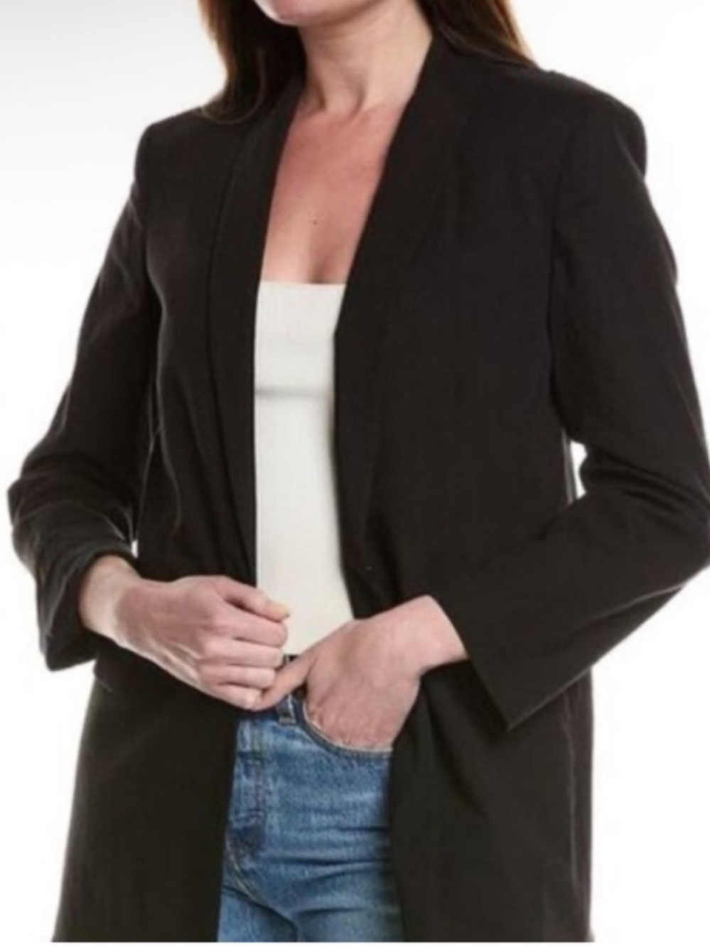 Eileen Fisher System Stretch Single Button Black Blazer Jacket